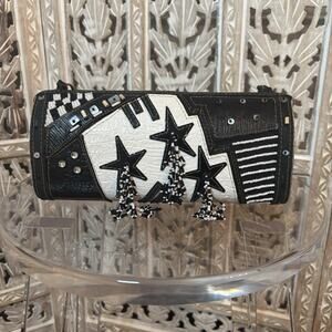 Vintage Mary Frances Stars Multi Pattern Leather BEADED Shoulder EVENING Bag